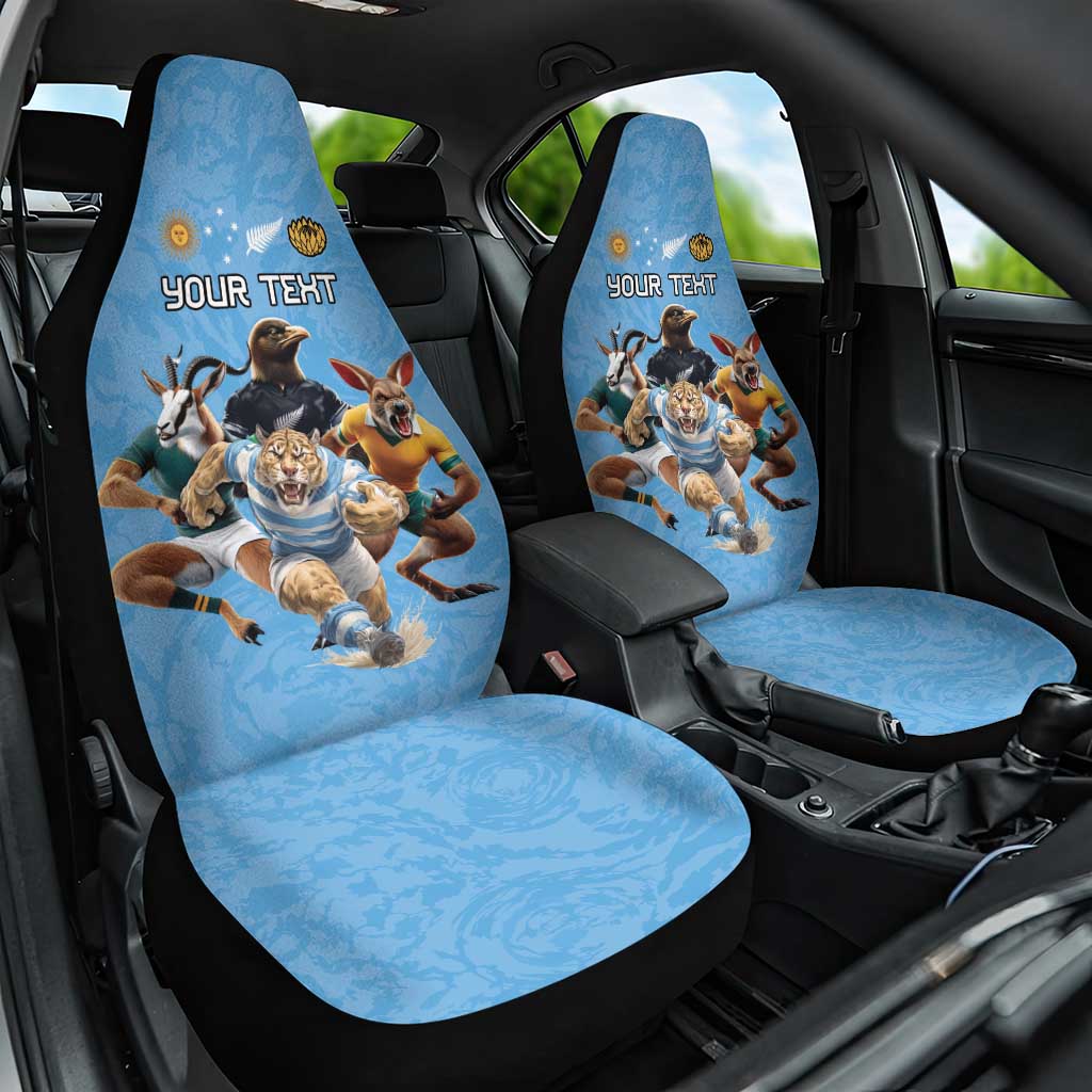 Custom Rugby Southern Hemisphere Car Seat Cover Argentina AUNZ South Africa Mascot Blue - Wonder Print Shop