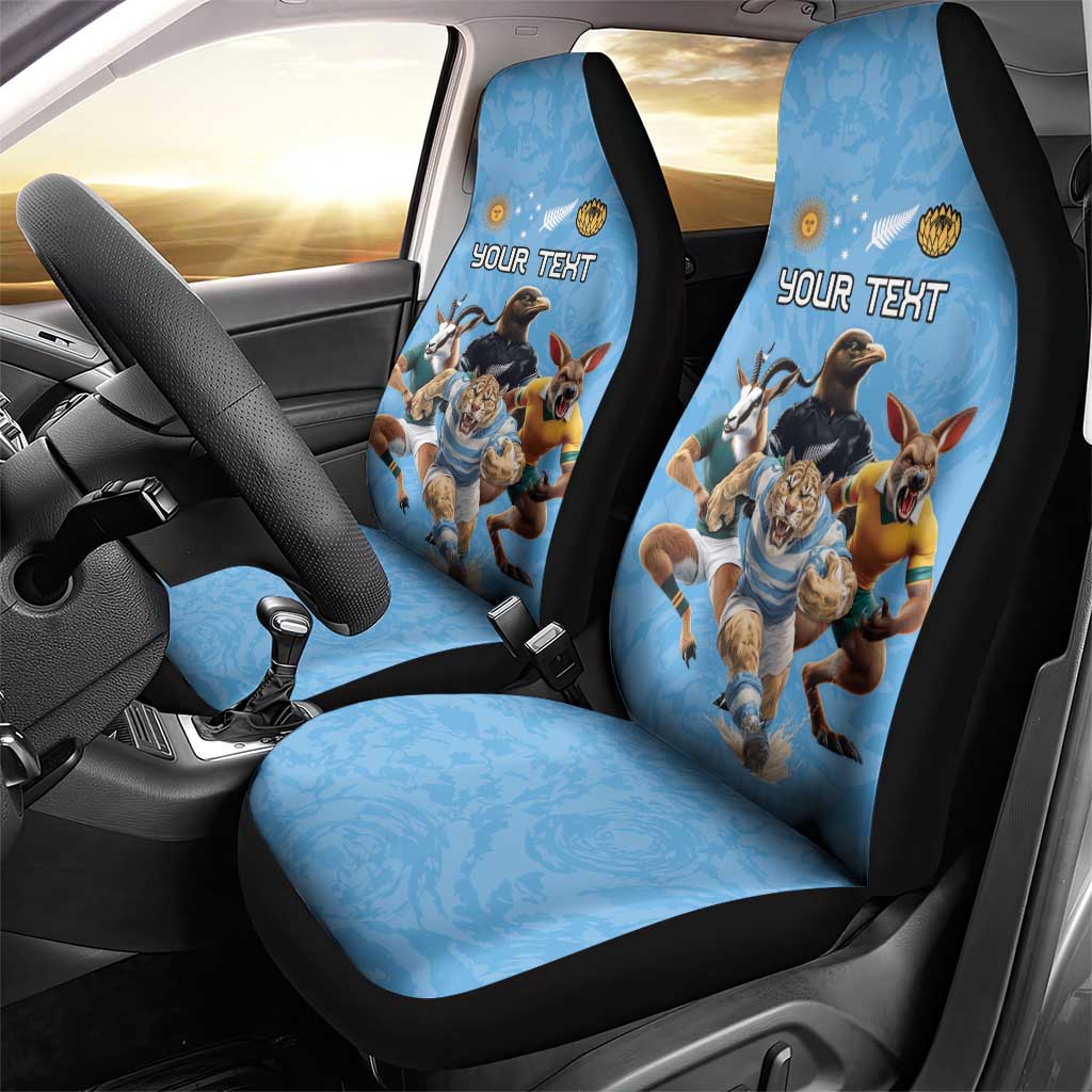 Custom Rugby Southern Hemisphere Car Seat Cover Argentina AUNZ South Africa Mascot Blue - Wonder Print Shop
