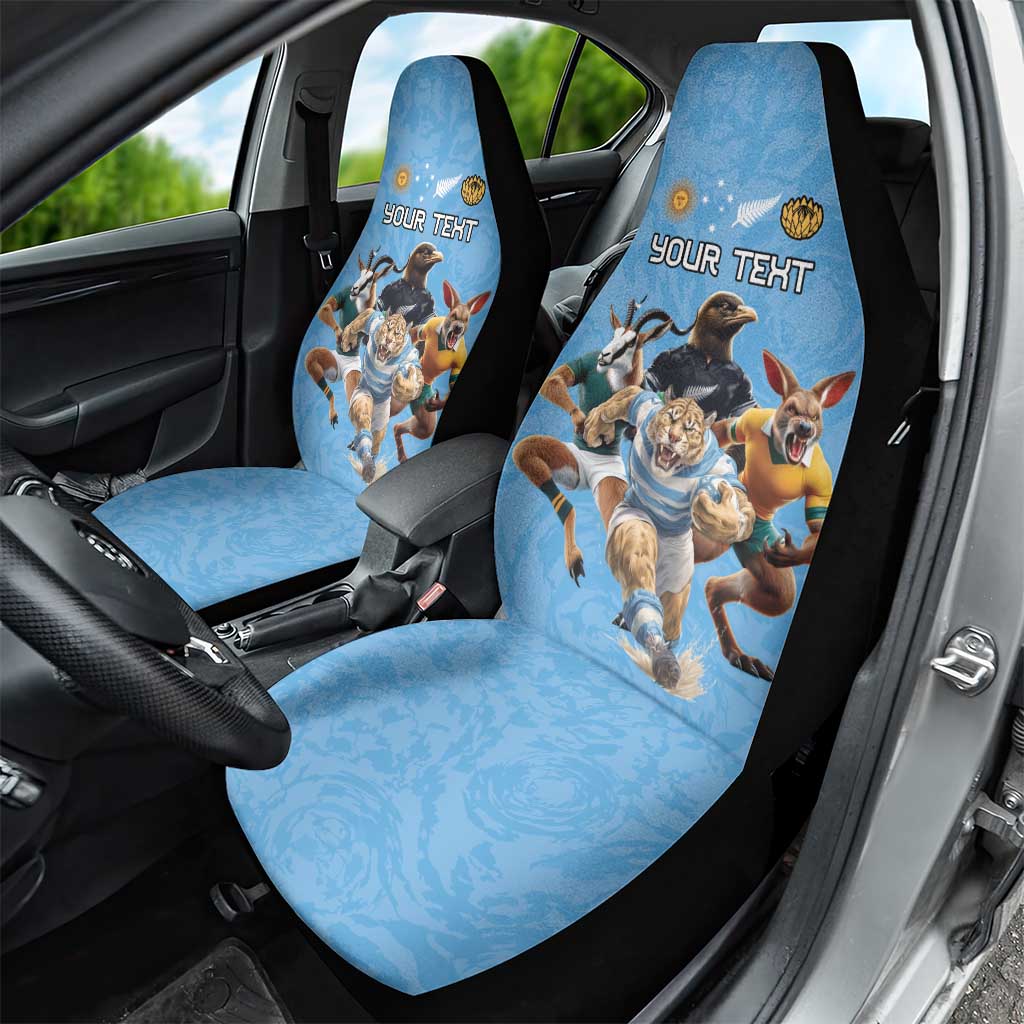 Custom Rugby Southern Hemisphere Car Seat Cover Argentina AUNZ South Africa Mascot Blue - Wonder Print Shop