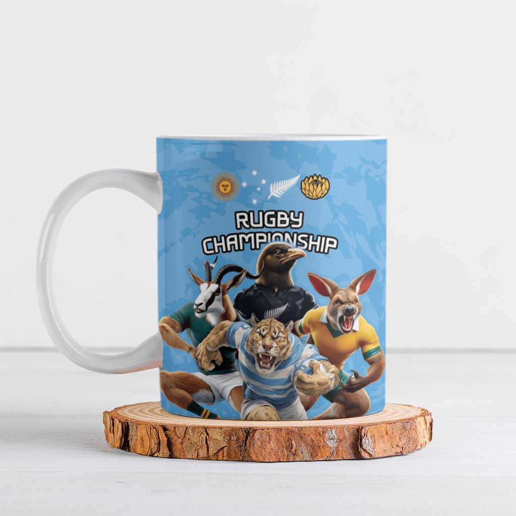 Custom Rugby Southern Hemisphere Ceramic Mug Argentina AUNZ South Africa Mascot Blue - Wonder Print Shop