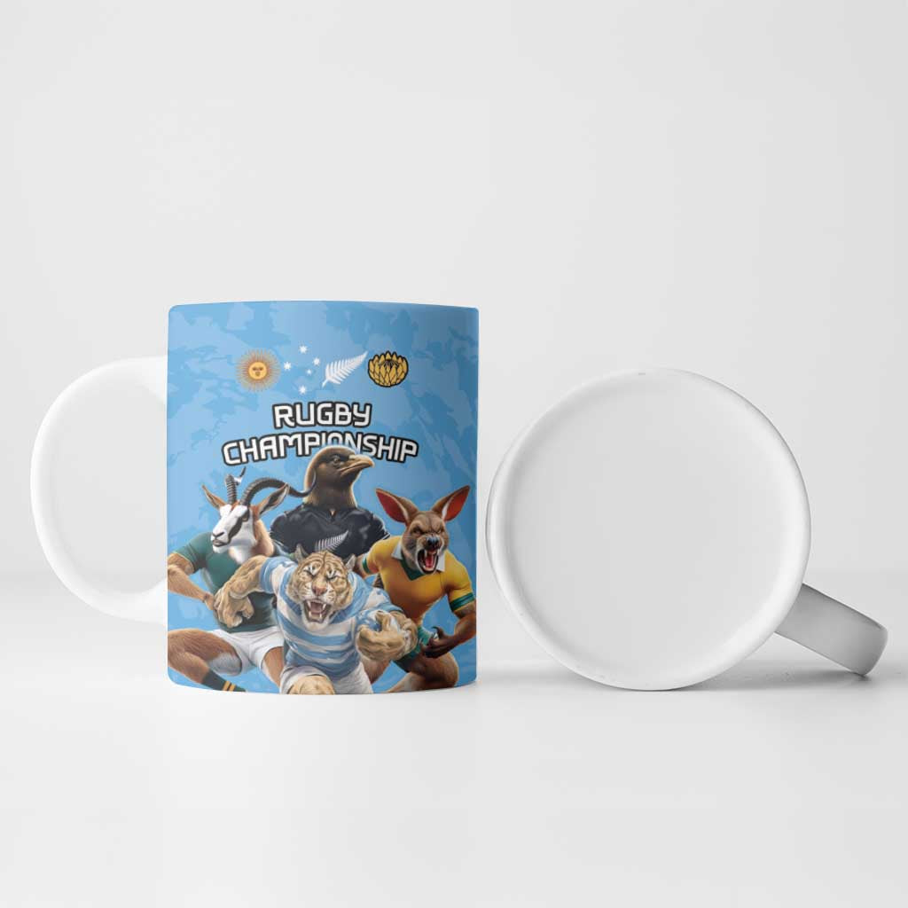 Custom Rugby Southern Hemisphere Ceramic Mug Argentina AUNZ South Africa Mascot Blue - Wonder Print Shop