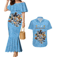 Custom Rugby Southern Hemisphere Couples Matching Mermaid Dress and Hawaiian Shirt Argentina AUNZ South Africa Mascot Blue - Wonder Print Shop