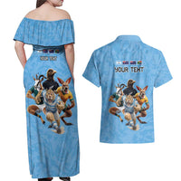 Custom Rugby Southern Hemisphere Couples Matching Off Shoulder Maxi Dress and Hawaiian Shirt Argentina AUNZ South Africa Mascot Blue - Wonder Print Shop