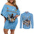 Custom Rugby Southern Hemisphere Couples Matching Off Shoulder Short Dress and Long Sleeve Button Shirt Argentina AUNZ South Africa Mascot Blue - Wonder Print Shop