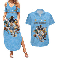 Custom Rugby Southern Hemisphere Couples Matching Summer Maxi Dress and Hawaiian Shirt Argentina AUNZ South Africa Mascot Blue - Wonder Print Shop