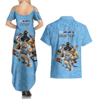 Custom Rugby Southern Hemisphere Couples Matching Summer Maxi Dress and Hawaiian Shirt Argentina AUNZ South Africa Mascot Blue - Wonder Print Shop