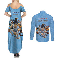 Custom Rugby Southern Hemisphere Couples Matching Summer Maxi Dress and Long Sleeve Button Shirt Argentina AUNZ South Africa Mascot Blue - Wonder Print Shop