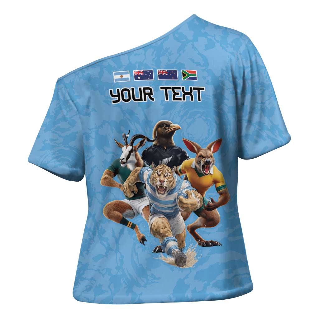Custom Rugby Southern Hemisphere Cross Shoulder Shirt Argentina AUNZ South Africa Mascot Blue - Wonder Print Shop