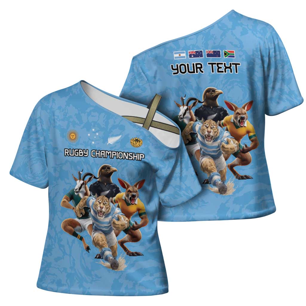 Custom Rugby Southern Hemisphere Cross Shoulder Shirt Argentina AUNZ South Africa Mascot Blue - Wonder Print Shop