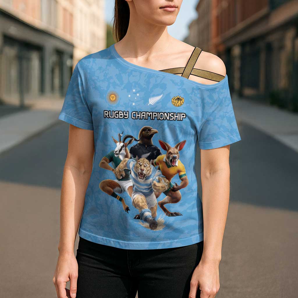 Custom Rugby Southern Hemisphere Cross Shoulder Shirt Argentina AUNZ South Africa Mascot Blue - Wonder Print Shop