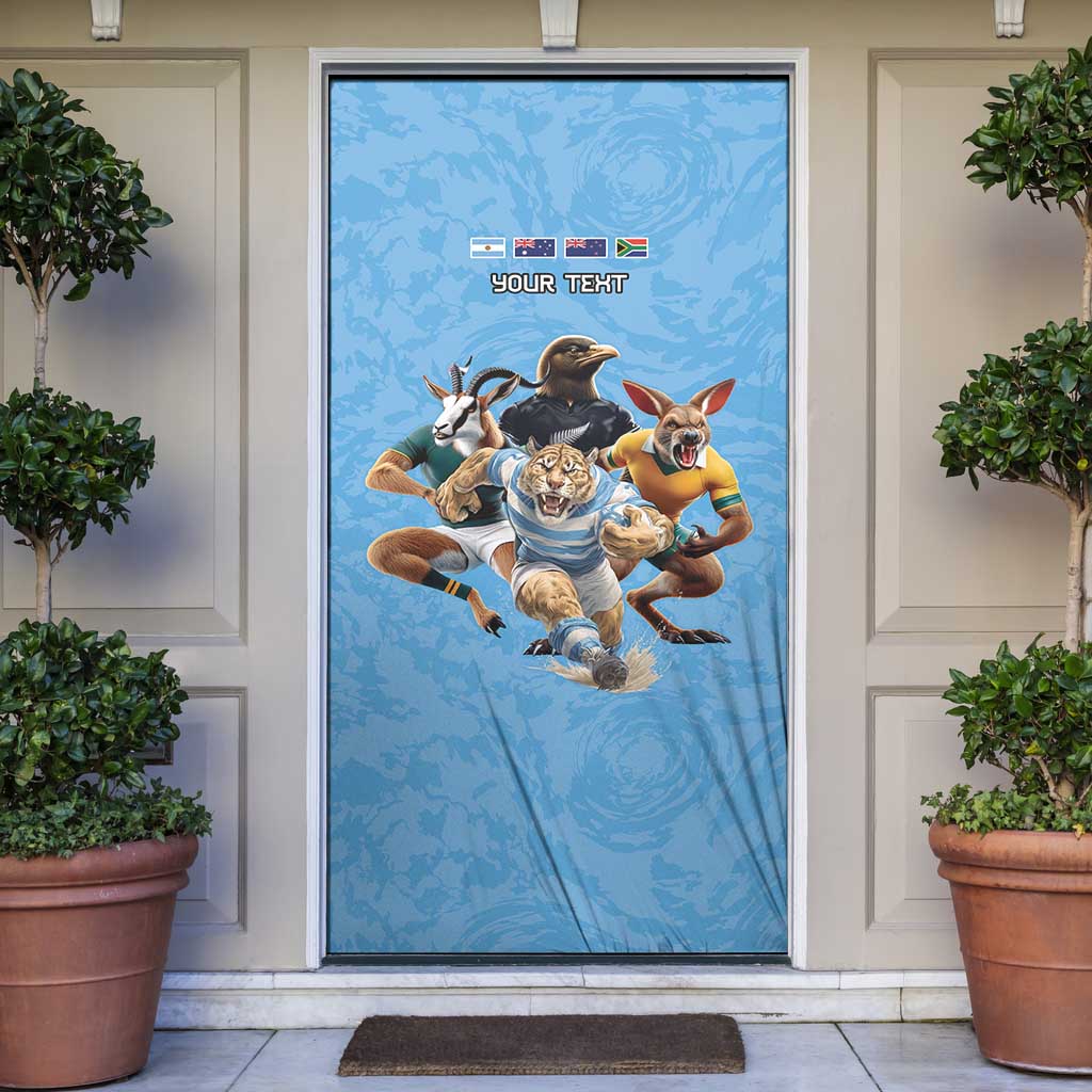 Custom Rugby Southern Hemisphere Door Cover Argentina AUNZ South Africa Mascot Blue - Wonder Print Shop
