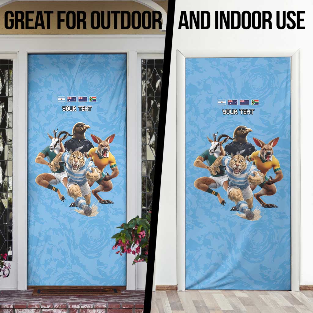 Custom Rugby Southern Hemisphere Door Cover Argentina AUNZ South Africa Mascot Blue - Wonder Print Shop