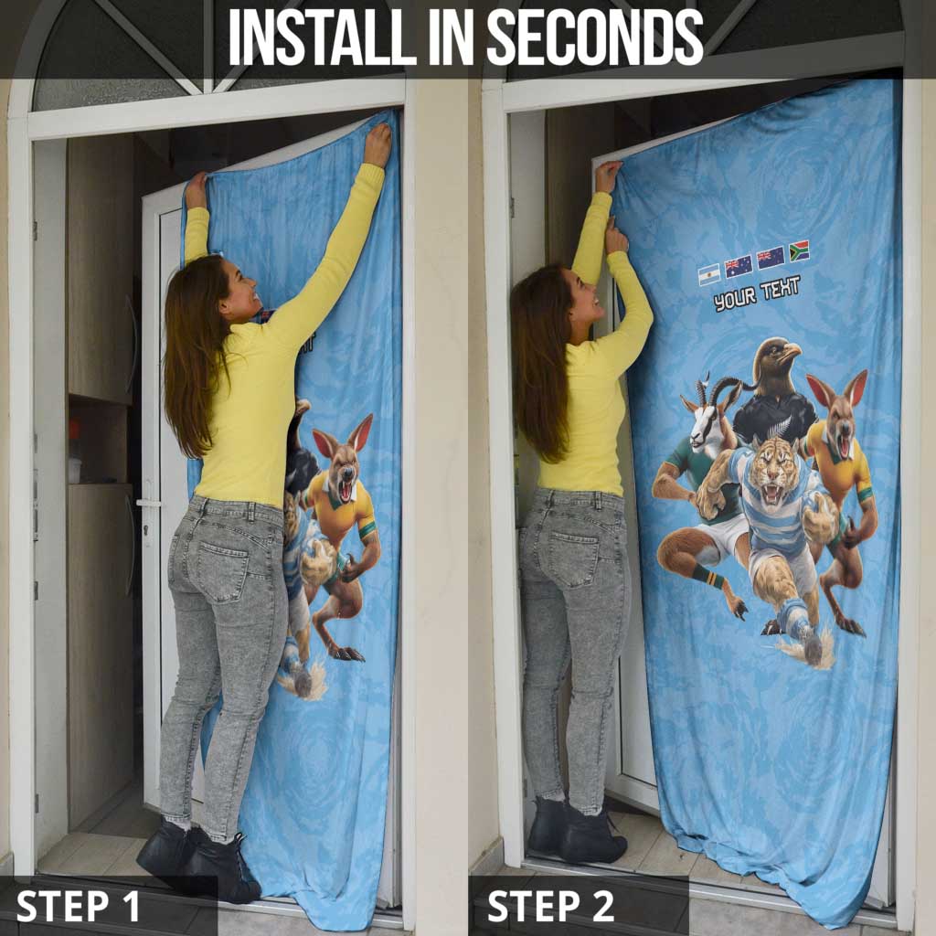 Custom Rugby Southern Hemisphere Door Cover Argentina AUNZ South Africa Mascot Blue - Wonder Print Shop