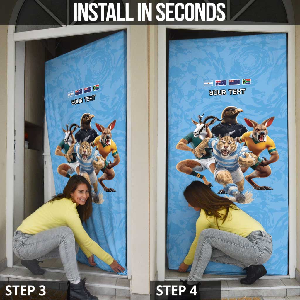 Custom Rugby Southern Hemisphere Door Cover Argentina AUNZ South Africa Mascot Blue - Wonder Print Shop