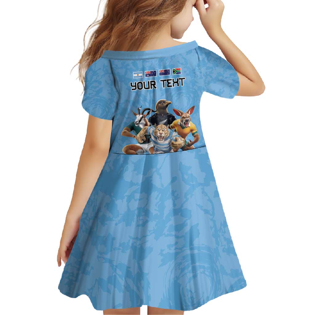 Custom Rugby Southern Hemisphere Family Matching Mermaid Dress and Hawaiian Shirt Argentina AUNZ South Africa Mascot Blue - Wonder Print Shop