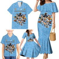 Custom Rugby Southern Hemisphere Family Matching Mermaid Dress and Hawaiian Shirt Argentina AUNZ South Africa Mascot Blue - Wonder Print Shop