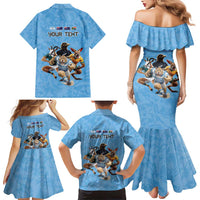 Custom Rugby Southern Hemisphere Family Matching Mermaid Dress and Hawaiian Shirt Argentina AUNZ South Africa Mascot Blue - Wonder Print Shop