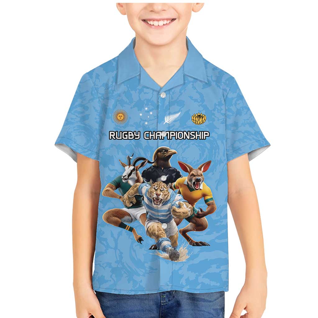 Custom Rugby Southern Hemisphere Family Matching Mermaid Dress and Hawaiian Shirt Argentina AUNZ South Africa Mascot Blue - Wonder Print Shop