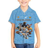 Custom Rugby Southern Hemisphere Family Matching Off The Shoulder Long Sleeve Dress and Hawaiian Shirt Argentina AUNZ South Africa Mascot Blue - Wonder Print Shop