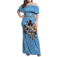 Custom Rugby Southern Hemisphere Family Matching Off Shoulder Maxi Dress and Hawaiian Shirt Argentina AUNZ South Africa Mascot Blue - Wonder Print Shop
