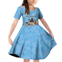 Custom Rugby Southern Hemisphere Family Matching Off Shoulder Short Dress and Hawaiian Shirt Argentina AUNZ South Africa Mascot Blue - Wonder Print Shop