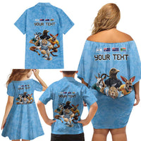 Custom Rugby Southern Hemisphere Family Matching Off Shoulder Short Dress and Hawaiian Shirt Argentina AUNZ South Africa Mascot Blue - Wonder Print Shop