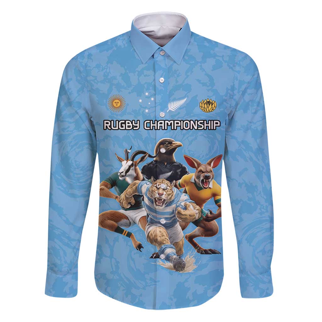 Custom Rugby Southern Hemisphere Family Matching Puletasi and Hawaiian Shirt Argentina AUNZ South Africa Mascot Blue - Wonder Print Shop