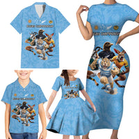 Custom Rugby Southern Hemisphere Family Matching Short Sleeve Bodycon Dress and Hawaiian Shirt Argentina AUNZ South Africa Mascot Blue - Wonder Print Shop