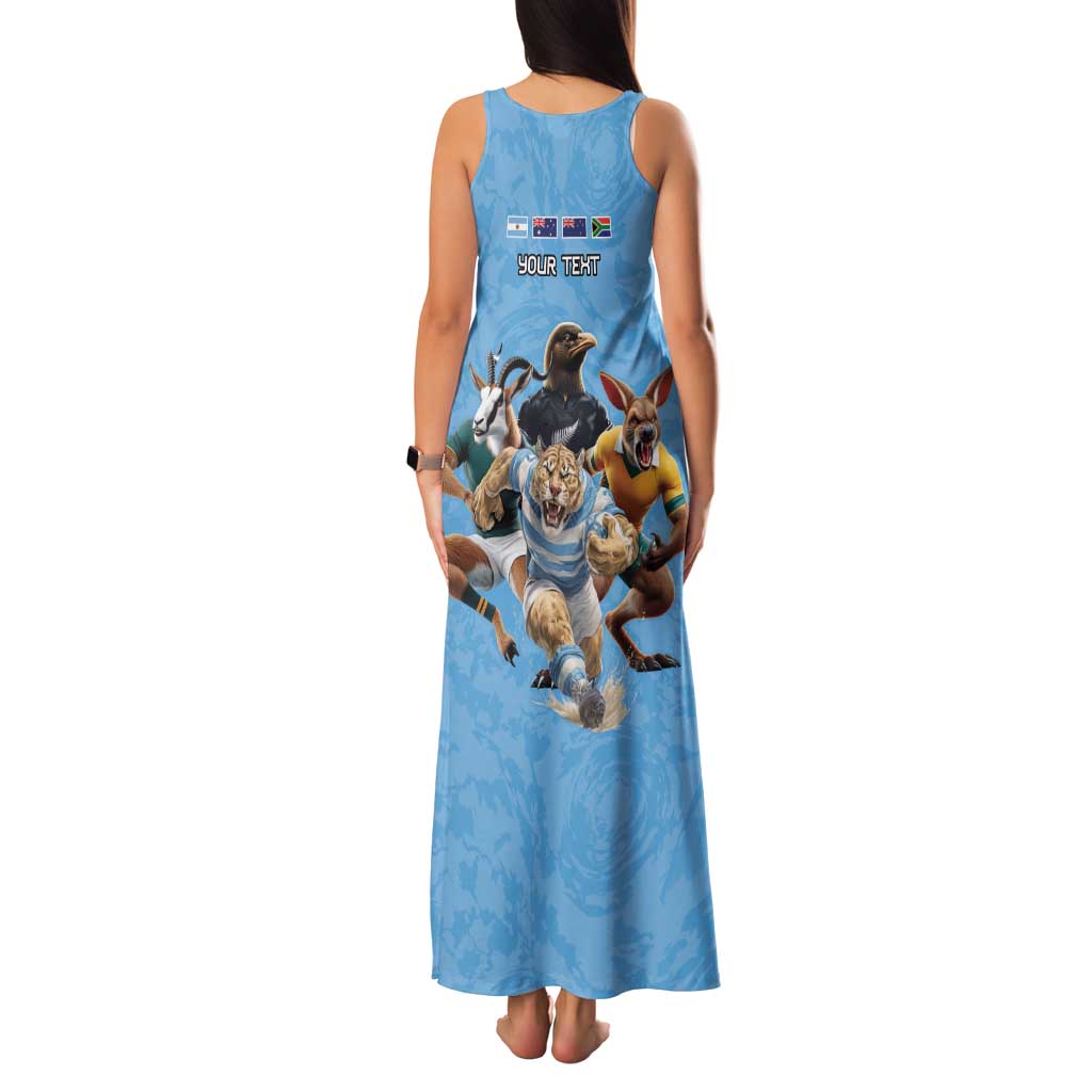 Custom Rugby Southern Hemisphere Family Matching Tank Maxi Dress and Hawaiian Shirt Argentina AUNZ South Africa Mascot Blue - Wonder Print Shop
