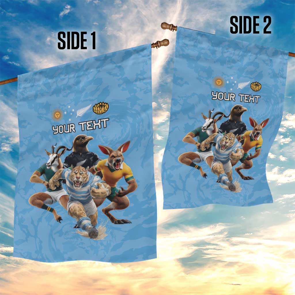 Custom Rugby Southern Hemisphere Garden Flag Argentina AUNZ South Africa Mascot Blue - Wonder Print Shop