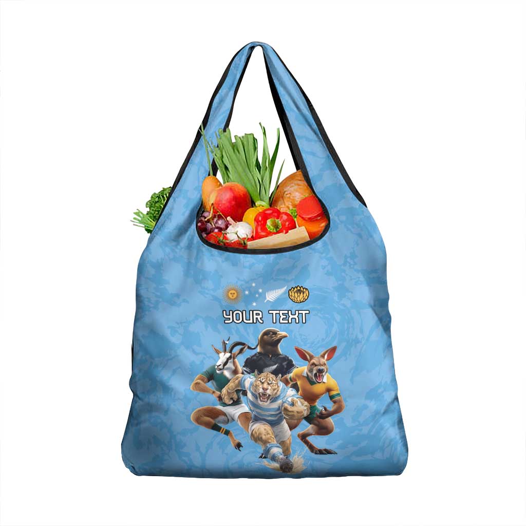 Custom Rugby Southern Hemisphere Grocery Bag Argentina AUNZ South Africa Mascot Blue - Wonder Print Shop