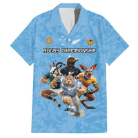 Custom Rugby Southern Hemisphere Hawaiian Shirt Argentina AUNZ South Africa Mascot Blue - Wonder Print Shop