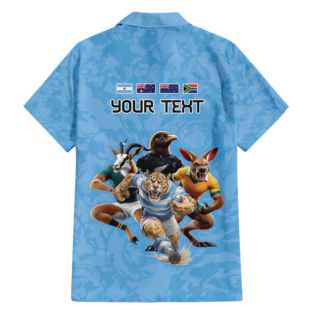 Custom Rugby Southern Hemisphere Hawaiian Shirt Argentina AUNZ South Africa Mascot Blue - Wonder Print Shop