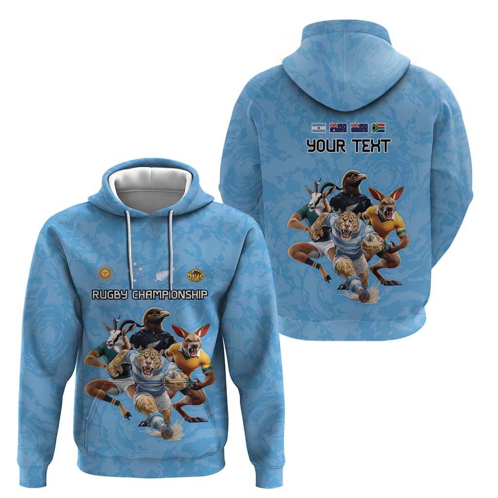 Custom Rugby Southern Hemisphere Hoodie Argentina AUNZ South Africa Mascot Blue - Wonder Print Shop