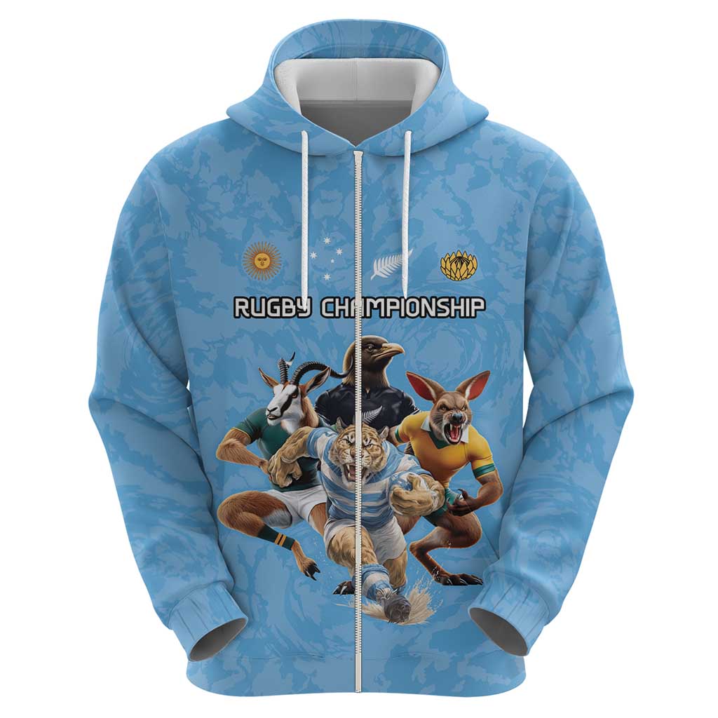 Custom Rugby Southern Hemisphere Hoodie Argentina AUNZ South Africa Mascot Blue - Wonder Print Shop