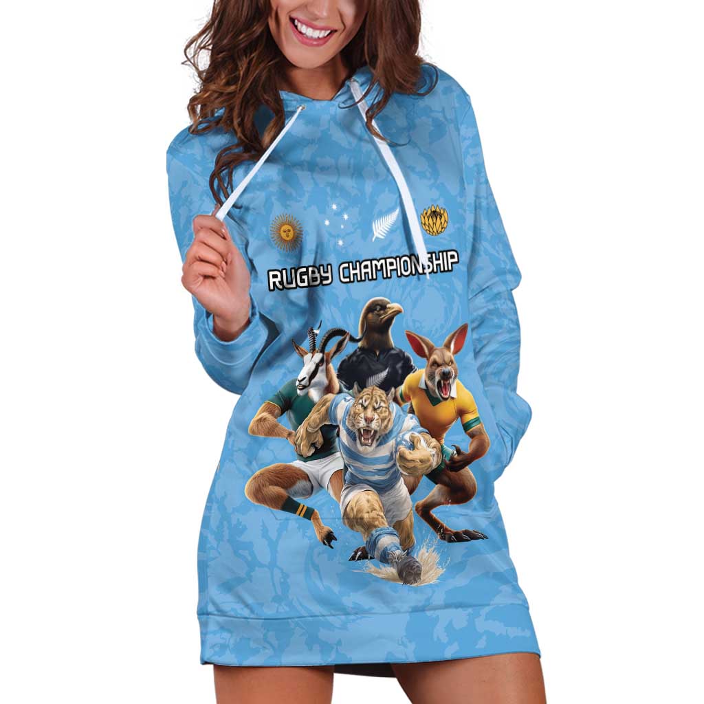 Custom Rugby Southern Hemisphere Hoodie Dress Argentina AUNZ South Africa Mascot Blue - Wonder Print Shop