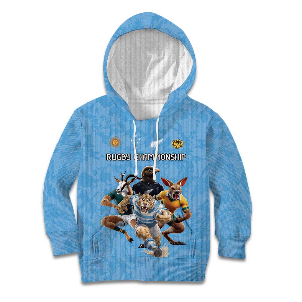 Custom Rugby Southern Hemisphere Kid Hoodie Argentina AUNZ South Africa Mascot Blue - Wonder Print Shop