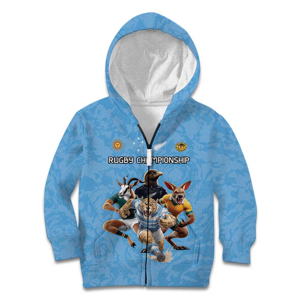 Custom Rugby Southern Hemisphere Kid Hoodie Argentina AUNZ South Africa Mascot Blue - Wonder Print Shop