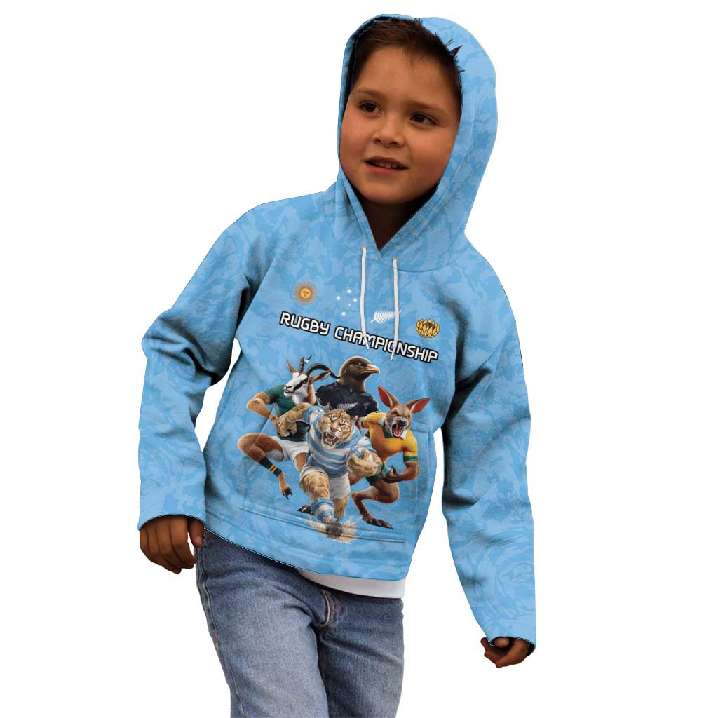 Custom Rugby Southern Hemisphere Kid Hoodie Argentina AUNZ South Africa Mascot Blue - Wonder Print Shop