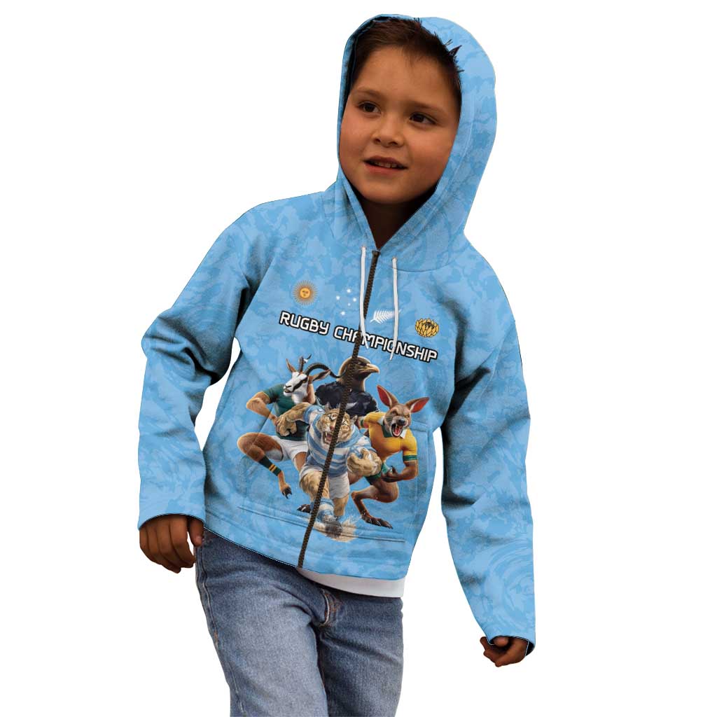 Custom Rugby Southern Hemisphere Kid Hoodie Argentina AUNZ South Africa Mascot Blue - Wonder Print Shop