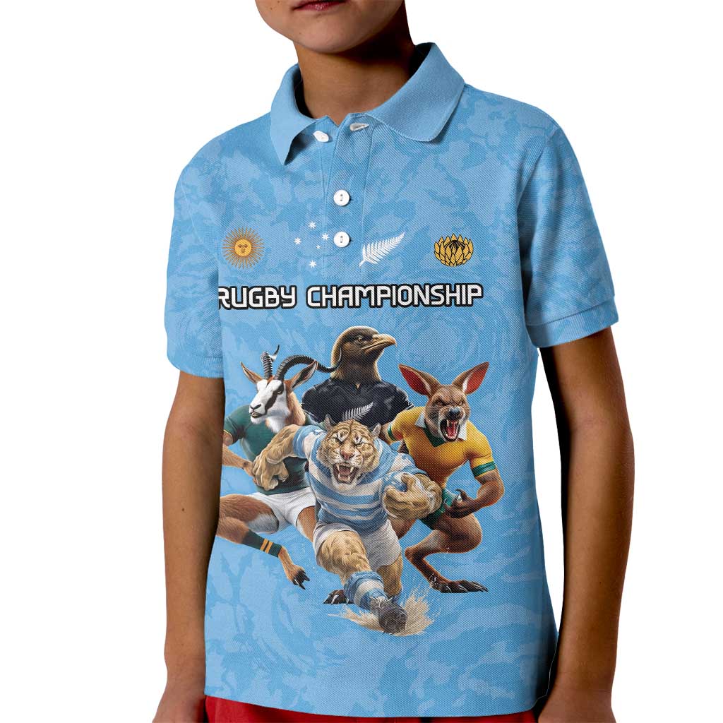 Custom Rugby Southern Hemisphere Kid Polo Shirt Argentina AUNZ South Africa Mascot Blue - Wonder Print Shop
