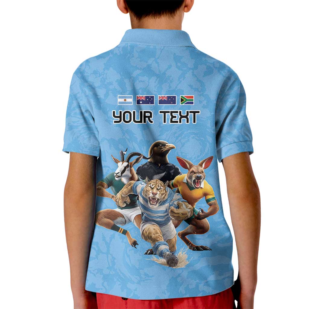 Custom Rugby Southern Hemisphere Kid Polo Shirt Argentina AUNZ South Africa Mascot Blue - Wonder Print Shop