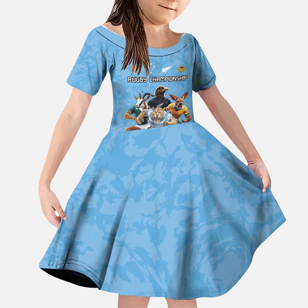 Custom Rugby Southern Hemisphere Kid Short Sleeve Dress Argentina AUNZ South Africa Mascot Blue - Wonder Print Shop
