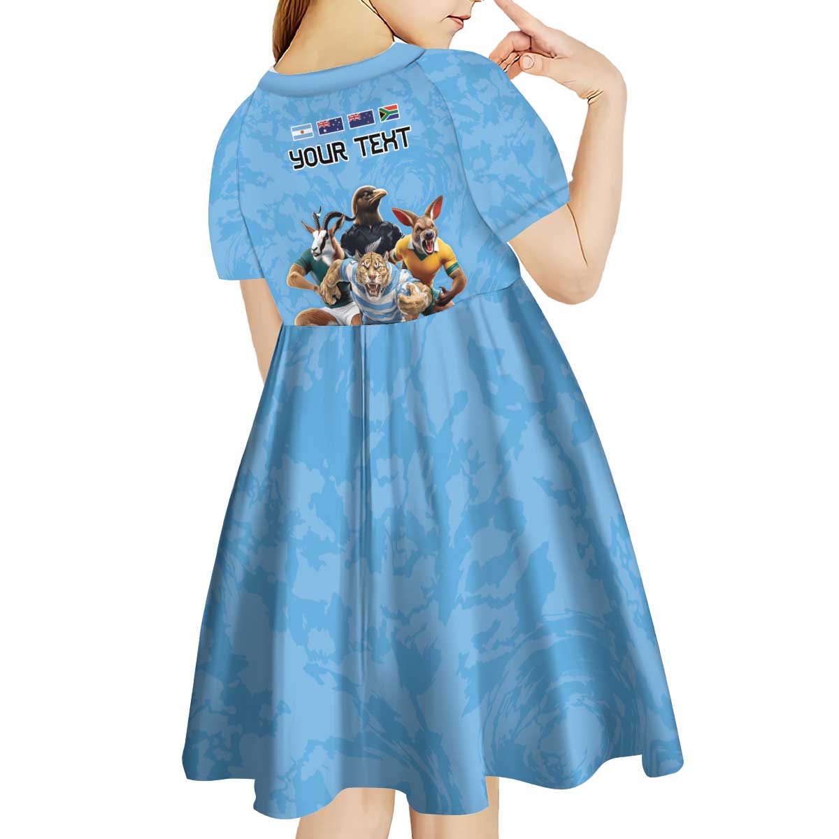 Custom Rugby Southern Hemisphere Kid Short Sleeve Dress Argentina AUNZ South Africa Mascot Blue - Wonder Print Shop