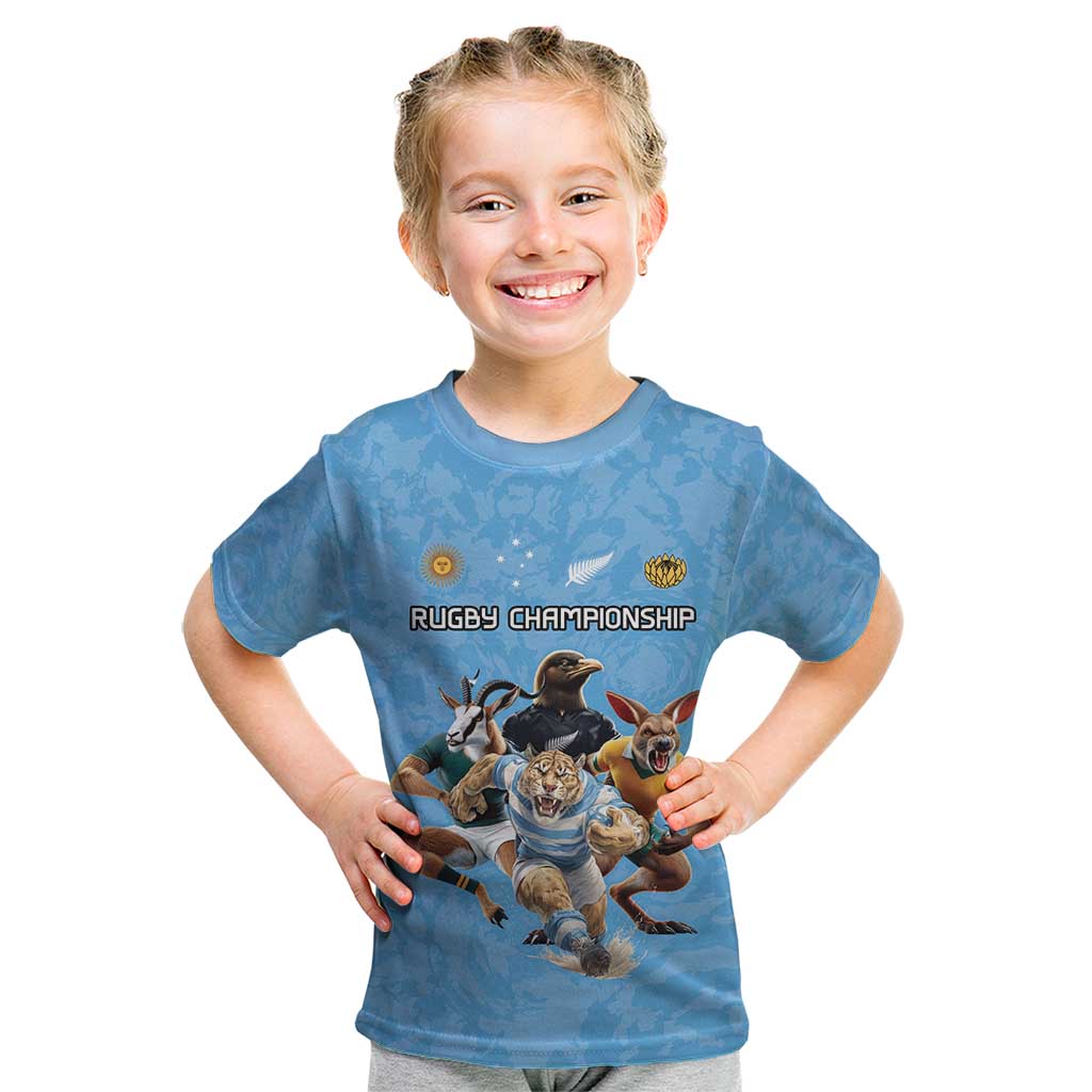 Custom Rugby Southern Hemisphere Kid T Shirt Argentina AUNZ South Africa Mascot Blue - Wonder Print Shop