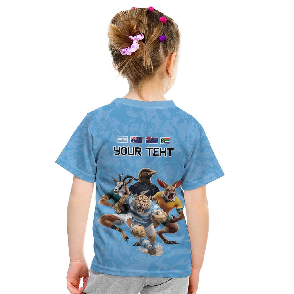 Custom Rugby Southern Hemisphere Kid T Shirt Argentina AUNZ South Africa Mascot Blue - Wonder Print Shop