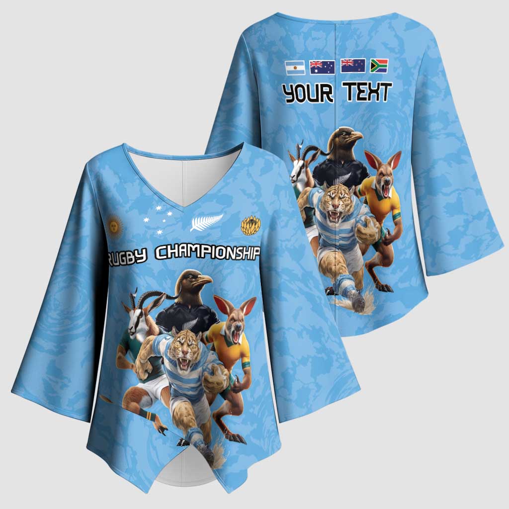 Custom Rugby Southern Hemisphere Kimono Sleeve Blouse Argentina AUNZ South Africa Mascot Blue - Wonder Print Shop