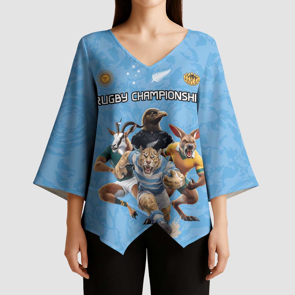 Custom Rugby Southern Hemisphere Kimono Sleeve Blouse Argentina AUNZ South Africa Mascot Blue - Wonder Print Shop