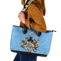 Custom Rugby Southern Hemisphere Leather Tote Bag Argentina AUNZ South Africa Mascot Blue - Wonder Print Shop