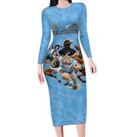 Custom Rugby Southern Hemisphere Long Sleeve Bodycon Dress Argentina AUNZ South Africa Mascot Blue - Wonder Print Shop